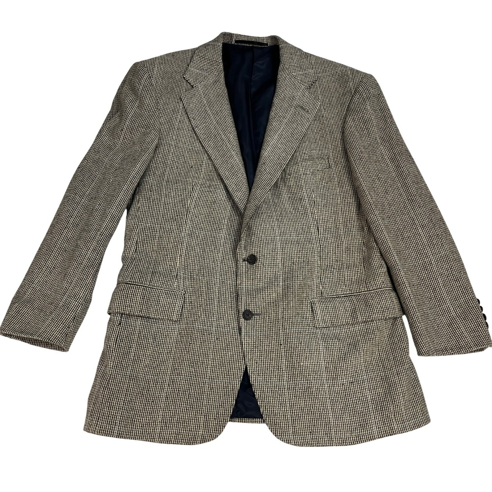 Vintage 90s Ralph Lauren USA Silk Sport Coat Blazer 41R Black Ivory Blue Check